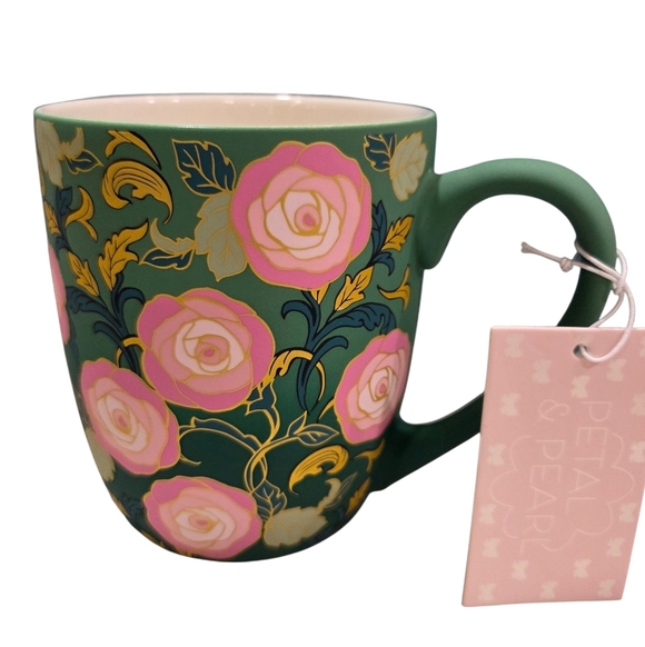 Petal & Pearl Other - 💚▪️Petal & Pearl ▪️Floral Rose Pattern Ceramic Mug in Forest Green